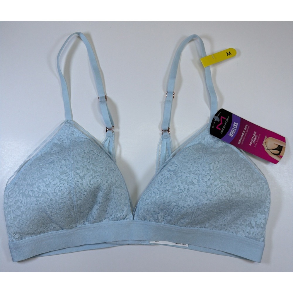 MAIDENFORM Pure Comfort Lace Wireless Bra Bralette Womens Blue Med NEW DM203C